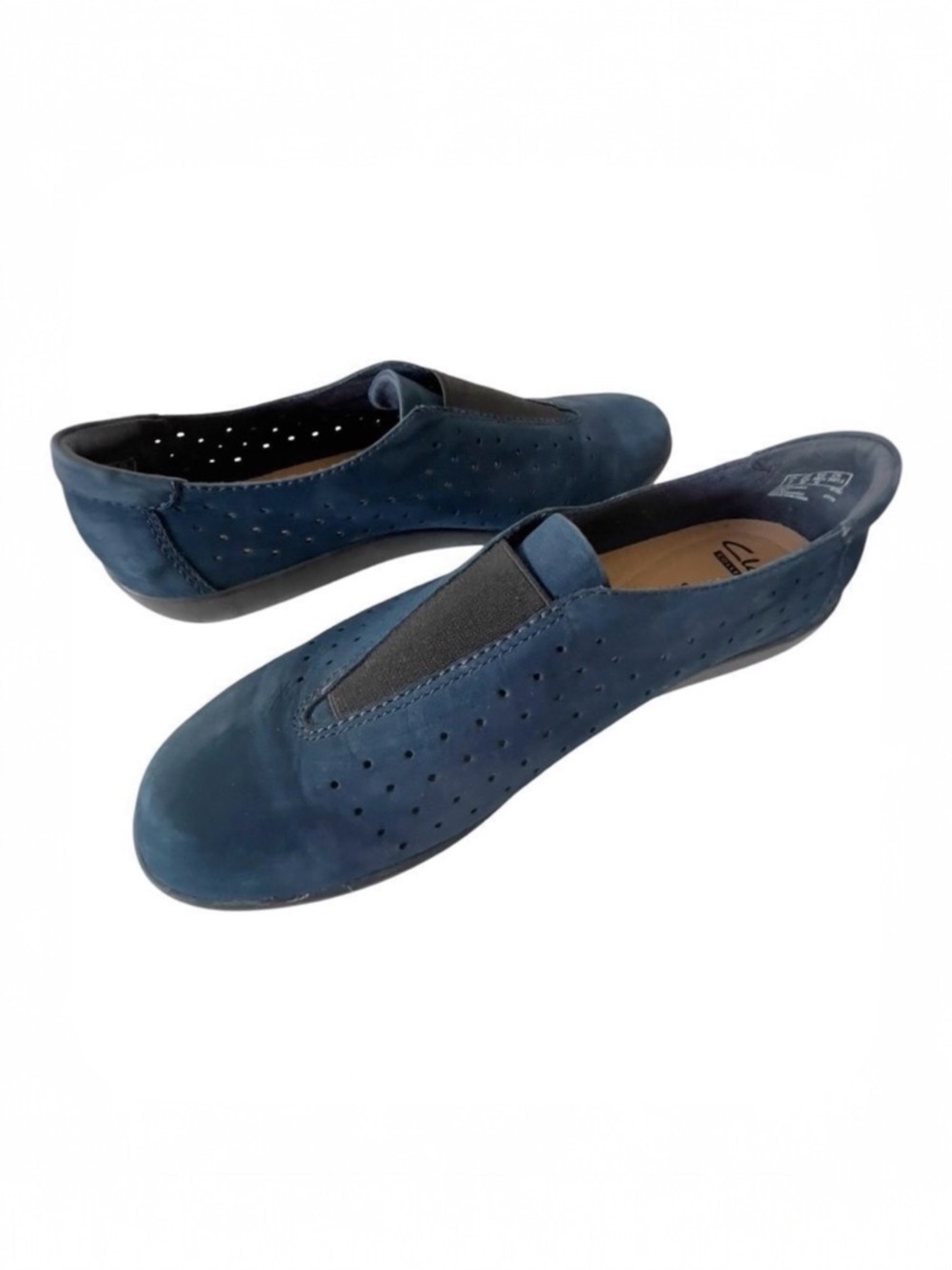 Clarks Womens Soft Cushion‎ Blue Perforated Comfort Slip On Loafers Size 8.5